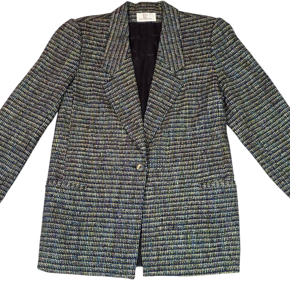 Vintage V.P. COLLECTIONS Handwoven Silk Tweed Blazer Structured Eclectic Grandpa
